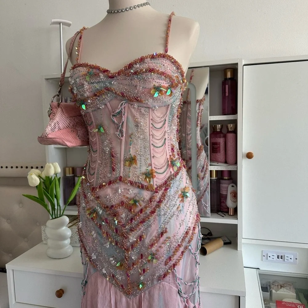 Ethereal Vintage Mermaid corset Beaded Prom Dress - Picture 6 of 8